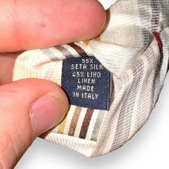 Luciano Barbera Tan Striped Handmade Silk & Linen Tie - Picture 6 of 7